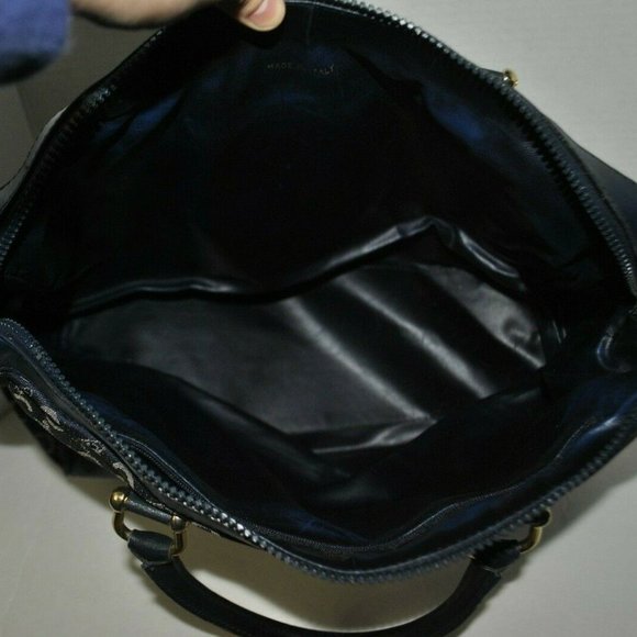 Vintage Celine Logo macadam navy blue boston satchel hand held handbag USED - Picture 3 of 10